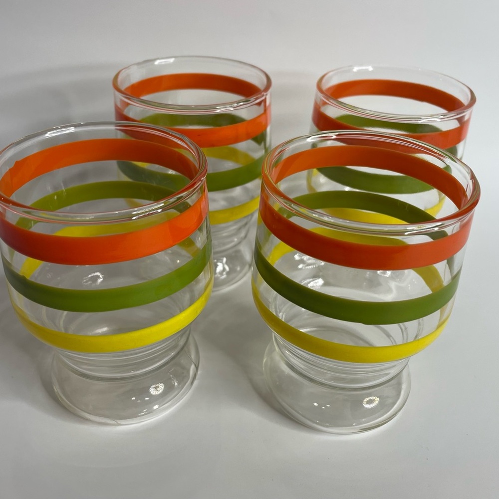 Anchor Hocking Fiesta striped drinking juice glasses 1950s retro mid century MCM